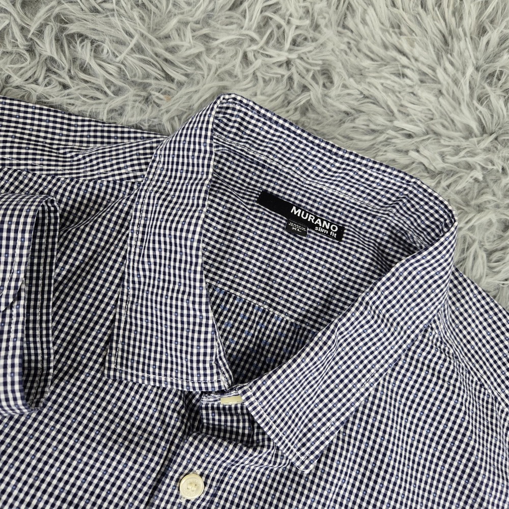 Murano Mens XL Blue Gingham Textured Long Sleeve Slim Fit Button Front Shirt